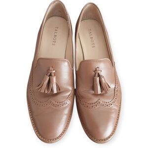 Talbots Leather Tassel Loafers Women 9M Nude Tan Slip On Classic